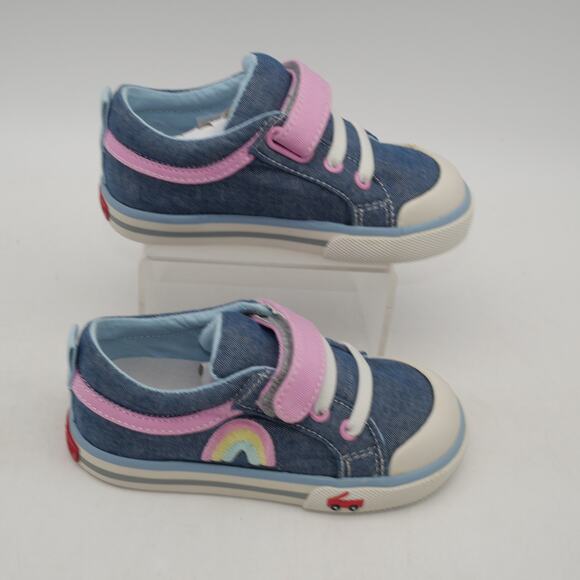 NEW See Kai Run Kristin Chambray Denim Rainbow Toddler Girls Kids Size 8 - Picture 1 of 7